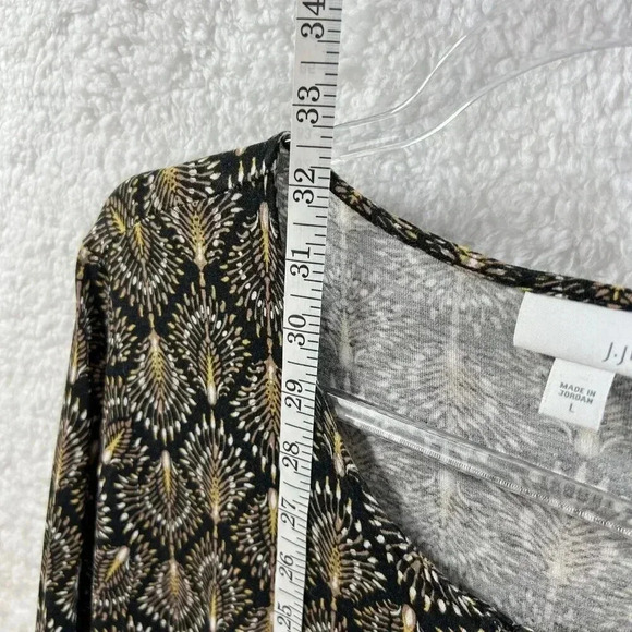 J Jill Womens L 3/4 Sleeve Tunic Top Geometric Peacock Print Henley Style Tunic - Picture 9 of 14